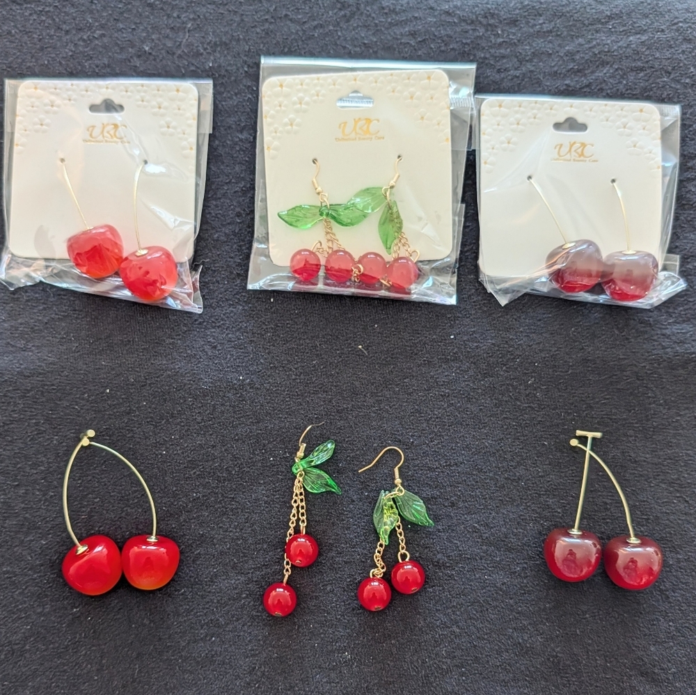Cute Light or Dark CHERRY 2 Inch Dangle Earrings - New In Package